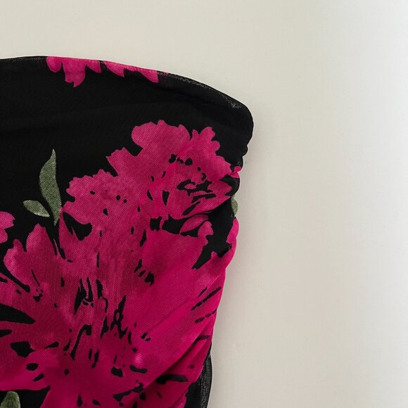 Vintage Eclipse Black Mesh Ruched-Side Tube Top with Floral Prints – Size L - Picture 5 of 8
